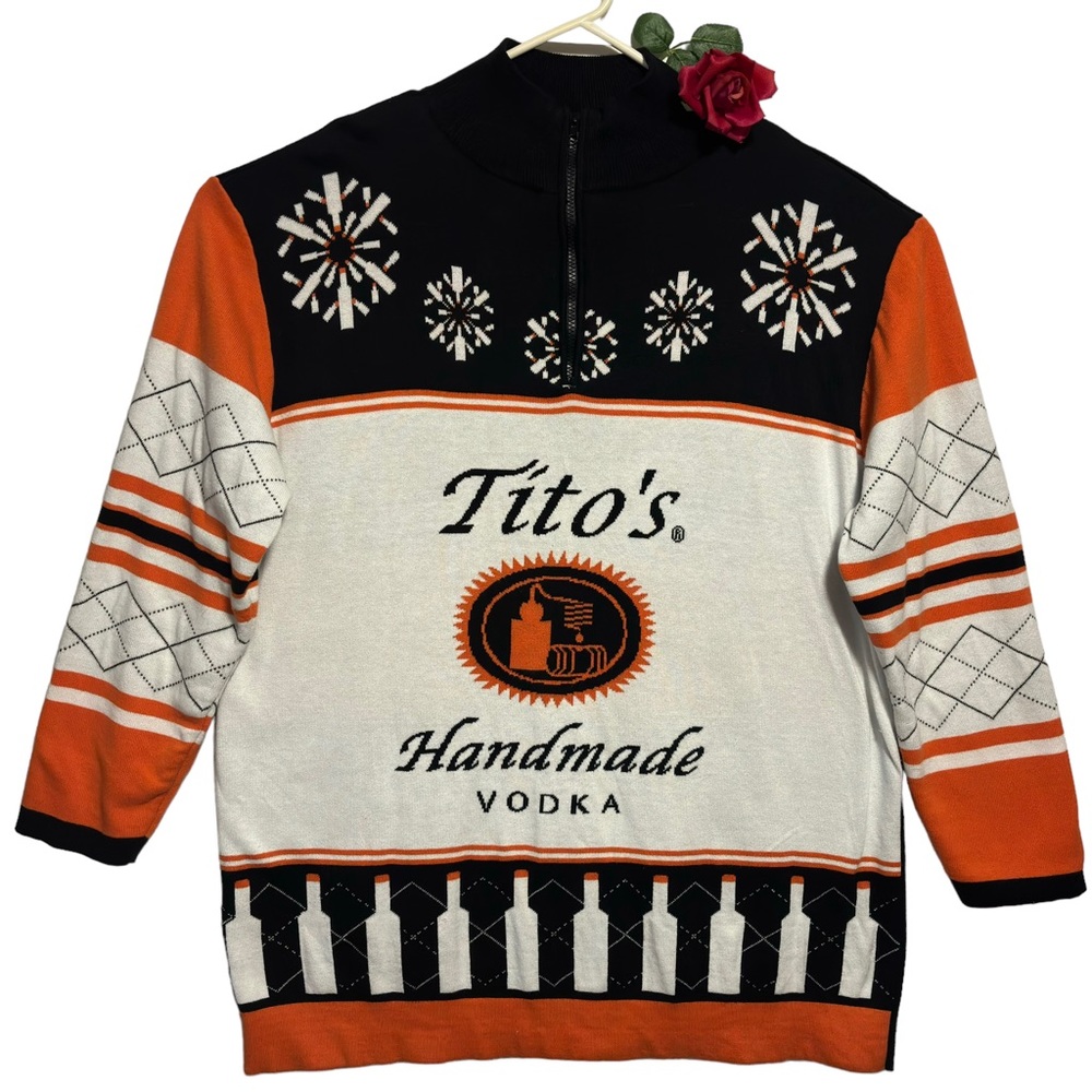 Tito’s Handmade Vodka Ugly Sweater Tacky Xmas Sweater 1/4 Zip XXL